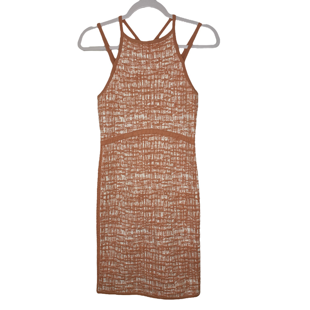 Ramy Brook Dress Strappy Orange Textured Bodycon 100% Cotton Women's Size Small